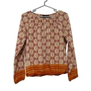Sanctuary Sheer Blouse Womens Medium All Over Print Boho Batik Flowy Orange